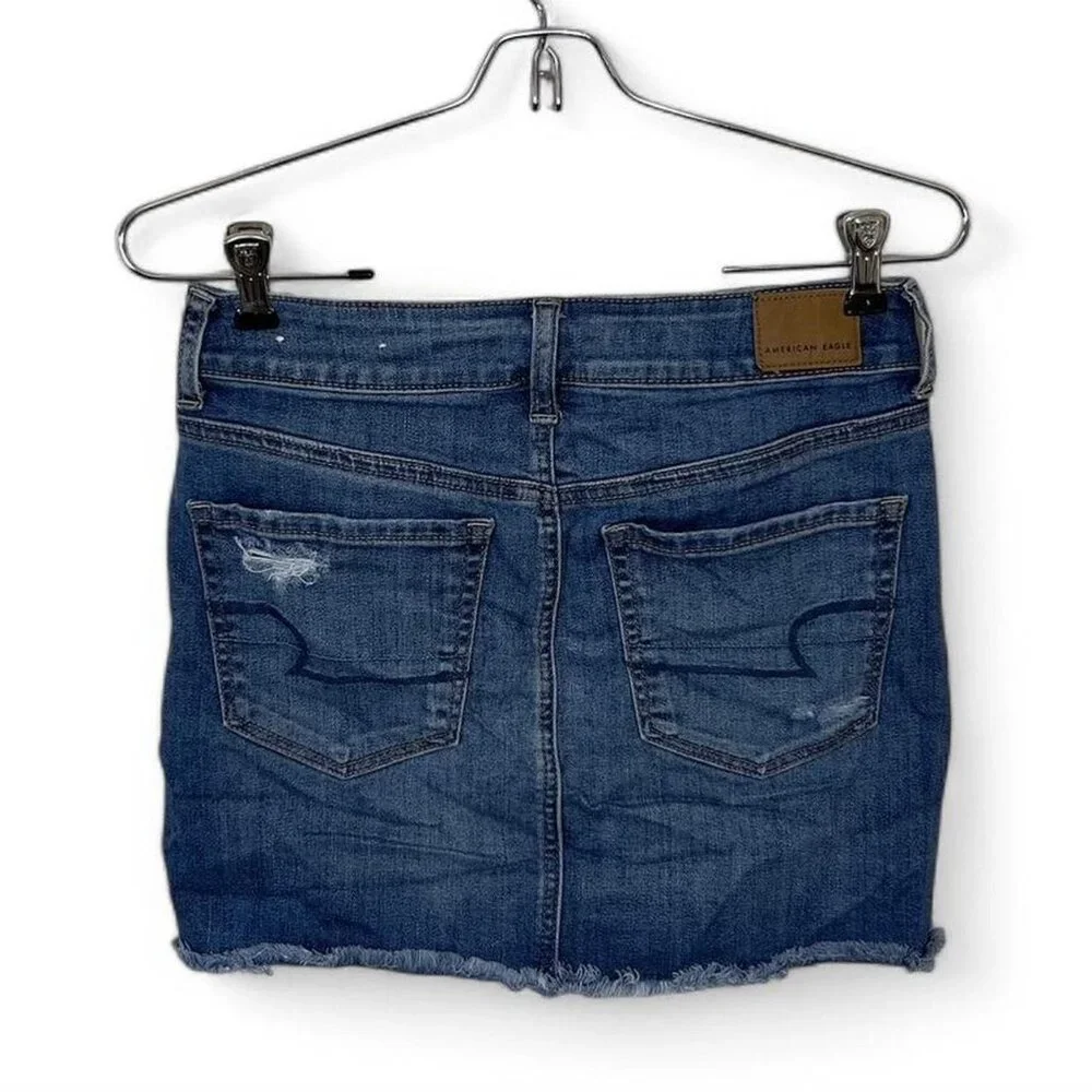 American‎ Eagle Blue Denim Mini Skirt Distressed